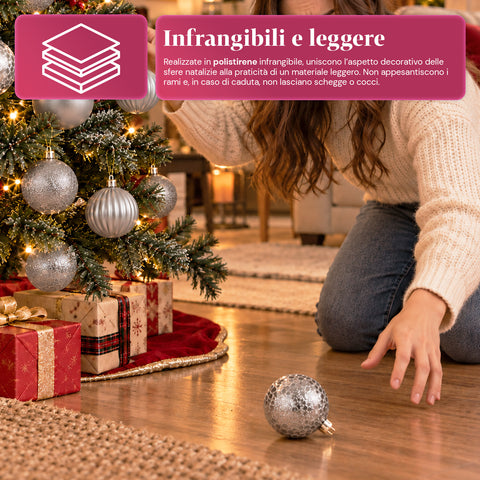 Set van 16 onbreekbare kerstballen van 7 cm - 4 gesorteerde afwerkingen: glanzend, mat en met glitter - decoratie voor boom en huis - rood, goud, zilver