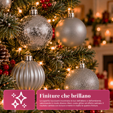 Set van 16 onbreekbare kerstballen van 7 cm - 4 gesorteerde afwerkingen: glanzend, mat en met glitter - decoratie voor boom en huis - rood, goud, zilver