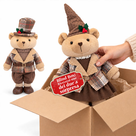 Decoratieve kerstbeer 85 cm, decoratief knuffelbeest met hoed en geruite outfit, stabiele basis, rood of bruin tartan
