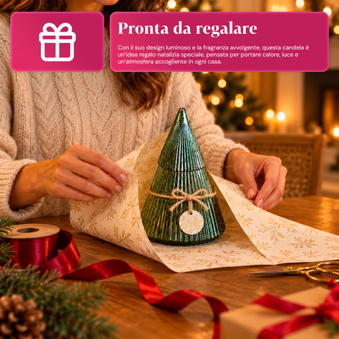 Bougie parfumée en verre décoré en forme de sphère ou de sapin – Parfums de pin, de cannelle et de vanille – Contenant réutilisable
