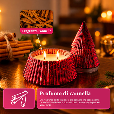 Bougie parfumée en verre décoré en forme de sphère ou de sapin – Parfums de pin, de cannelle et de vanille – Contenant réutilisable
