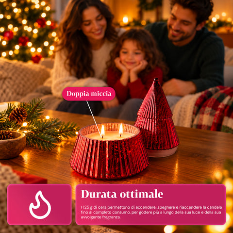 Bougie parfumée en verre décoré en forme de sphère ou de sapin – Parfums de pin, de cannelle et de vanille – Contenant réutilisable