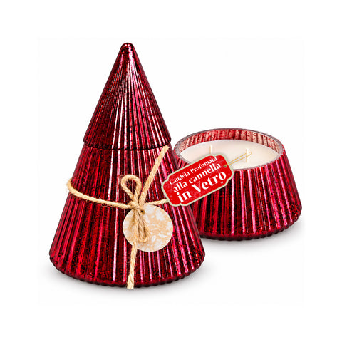 Bougie parfumée en verre décoré en forme de sphère ou de sapin – Parfums de pin, de cannelle et de vanille – Contenant réutilisable