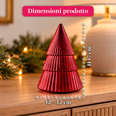 Bougie parfumée en verre décoré en forme de sphère ou de sapin – Parfums de pin, de cannelle et de vanille – Contenant réutilisable