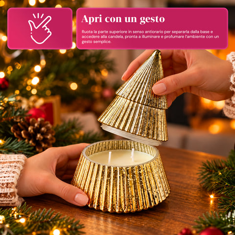 Bougie parfumée en verre décoré en forme de sphère ou de sapin – Parfums de pin, de cannelle et de vanille – Contenant réutilisable