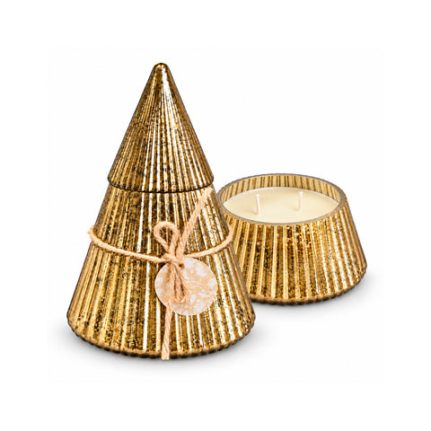 Bougie parfumée en verre décoré en forme de sphère ou de sapin – Parfums de pin, de cannelle et de vanille – Contenant réutilisable