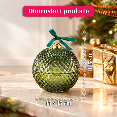 Bougie parfumée en verre décoré en forme de sphère ou de sapin – Parfums de pin, de cannelle et de vanille – Contenant réutilisable