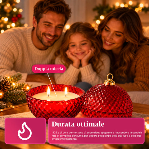 Bougie parfumée en verre décoré en forme de sphère ou de sapin – Parfums de pin, de cannelle et de vanille – Contenant réutilisable
