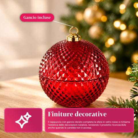 Bougie parfumée en verre décoré en forme de sphère ou de sapin – Parfums de pin, de cannelle et de vanille – Contenant réutilisable