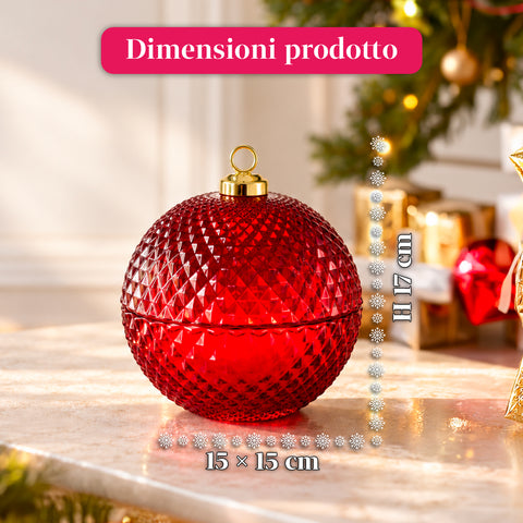 Bougie parfumée en verre décoré en forme de sphère ou de sapin – Parfums de pin, de cannelle et de vanille – Contenant réutilisable