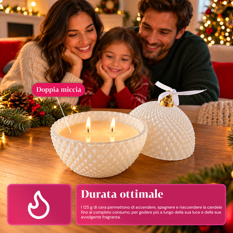 Bougie parfumée en verre décoré en forme de sphère ou de sapin – Parfums de pin, de cannelle et de vanille – Contenant réutilisable