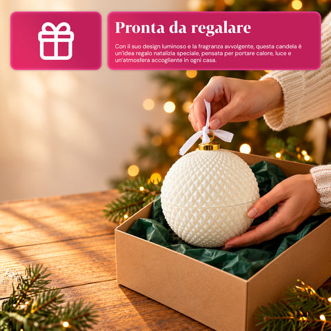 Bougie parfumée en verre décoré en forme de sphère ou de sapin – Parfums de pin, de cannelle et de vanille – Contenant réutilisable