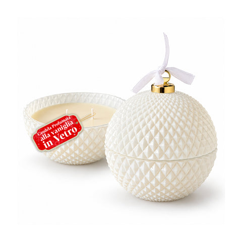 Bougie parfumée en verre décoré en forme de sphère ou de sapin – Parfums de pin, de cannelle et de vanille – Contenant réutilisable