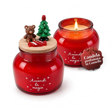 Bougie parfumée dans un pot en verre avec couvercle décoré – Parfums de pin, de cannelle et de vanille – Contenant réutilisable avec inscription