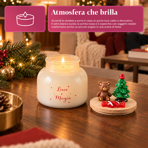 Bougie parfumée dans un pot en verre avec couvercle décoré – Parfums de pin, de cannelle et de vanille – Contenant réutilisable avec inscription