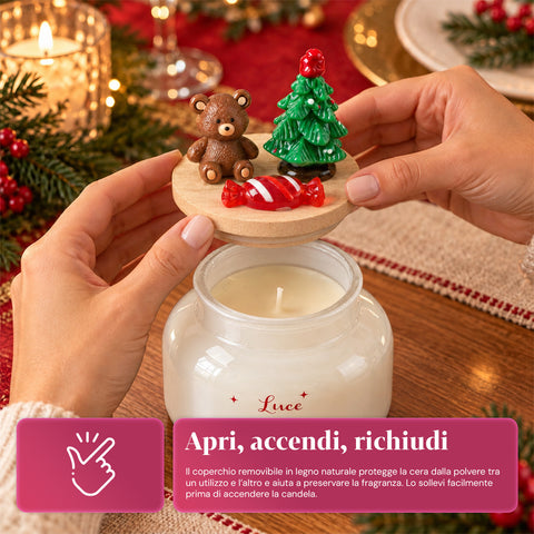 Bougie parfumée dans un pot en verre avec couvercle décoré – Parfums de pin, de cannelle et de vanille – Contenant réutilisable avec inscription