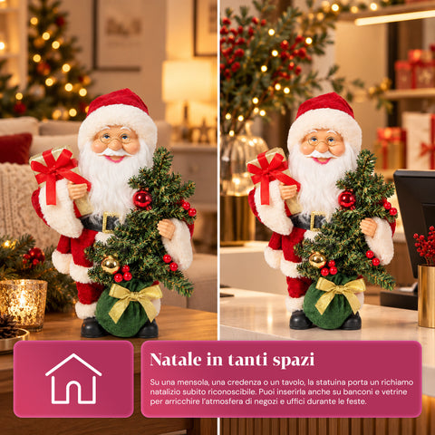 Père Noël avec sapin de 40 cm, figurine musicale de Noël avec lumières clignotantes, piles incluses, boîte mystère