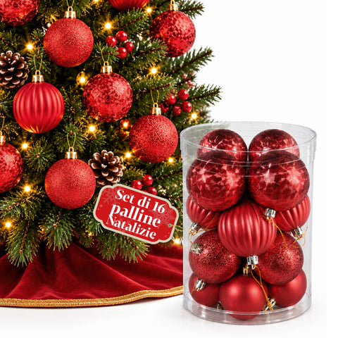 Set 16 Palline di Natale Infrangibili 7 cm in 4 Finiture Assortite