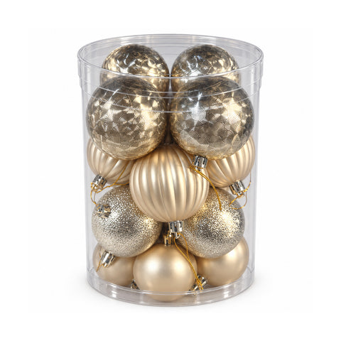 Set van 16 onbreekbare kerstballen van 7 cm - 4 gesorteerde afwerkingen: glanzend, mat en met glitter - decoratie voor boom en huis - rood, goud, zilver