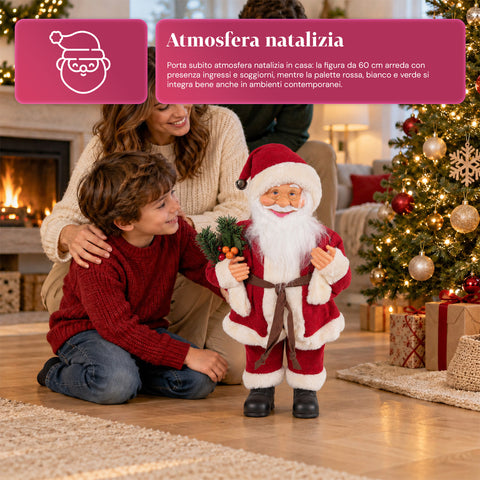 Decoratieve kerstman van 60 cm met dennentak en kerstversieringen – gedetailleerd kerstbeeld in 4 varianten: rood, eskimo, wit, grijs