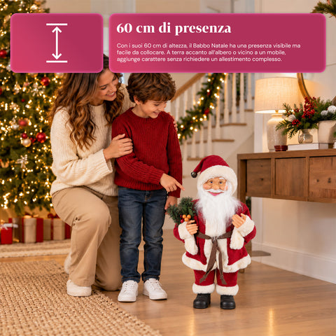 Decoratieve kerstman van 60 cm met dennentak en kerstversieringen – gedetailleerd kerstbeeld in 4 varianten: rood, eskimo, wit, grijs