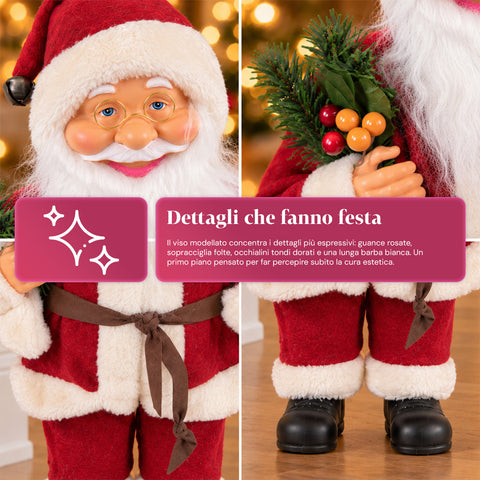 Decoratieve kerstman van 60 cm met dennentak en kerstversieringen – gedetailleerd kerstbeeld in 4 varianten: rood, eskimo, wit, grijs
