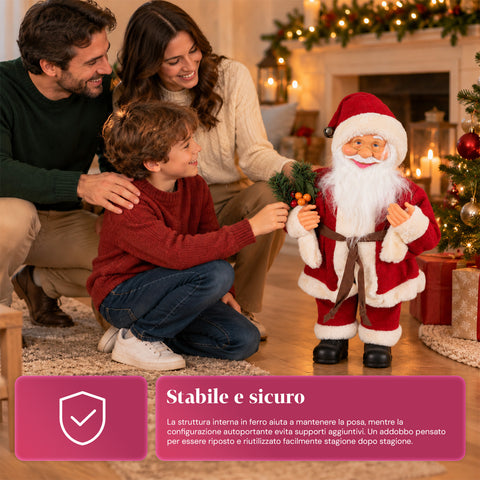 Decoratieve kerstman van 60 cm met dennentak en kerstversieringen – gedetailleerd kerstbeeld in 4 varianten: rood, eskimo, wit, grijs