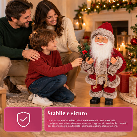 Decoratieve kerstman van 60 cm met dennentak en kerstversieringen – gedetailleerd kerstbeeld in 4 varianten: rood, eskimo, wit, grijs