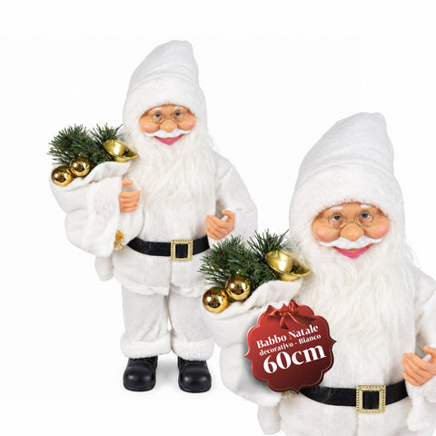 Decoratieve kerstman van 60 cm met dennentak en kerstversieringen – gedetailleerd kerstbeeld in 4 varianten: rood, eskimo, wit, grijs