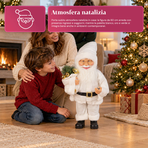 Decoratieve kerstman van 60 cm met dennentak en kerstversieringen – gedetailleerd kerstbeeld in 4 varianten: rood, eskimo, wit, grijs
