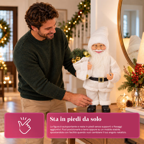 Decoratieve kerstman van 60 cm met dennentak en kerstversieringen – gedetailleerd kerstbeeld in 4 varianten: rood, eskimo, wit, grijs