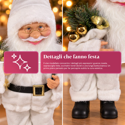 Decoratieve kerstman van 60 cm met dennentak en kerstversieringen – gedetailleerd kerstbeeld in 4 varianten: rood, eskimo, wit, grijs