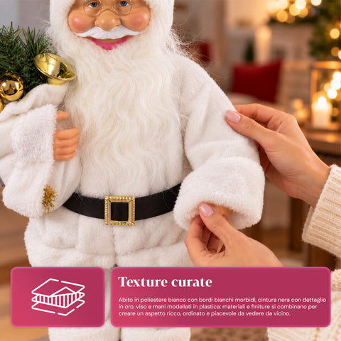 Decoratieve kerstman van 60 cm met dennentak en kerstversieringen – gedetailleerd kerstbeeld in 4 varianten: rood, eskimo, wit, grijs