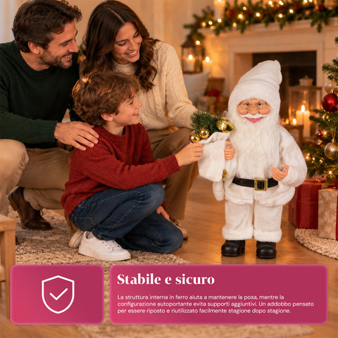 Decoratieve kerstman van 60 cm met dennentak en kerstversieringen – gedetailleerd kerstbeeld in 4 varianten: rood, eskimo, wit, grijs