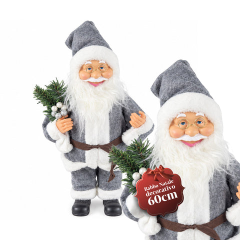 Decoratieve kerstman van 60 cm met dennentak en kerstversieringen – gedetailleerd kerstbeeld in 4 varianten: rood, eskimo, wit, grijs