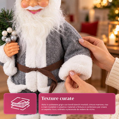 Decoratieve kerstman van 60 cm met dennentak en kerstversieringen – gedetailleerd kerstbeeld in 4 varianten: rood, eskimo, wit, grijs
