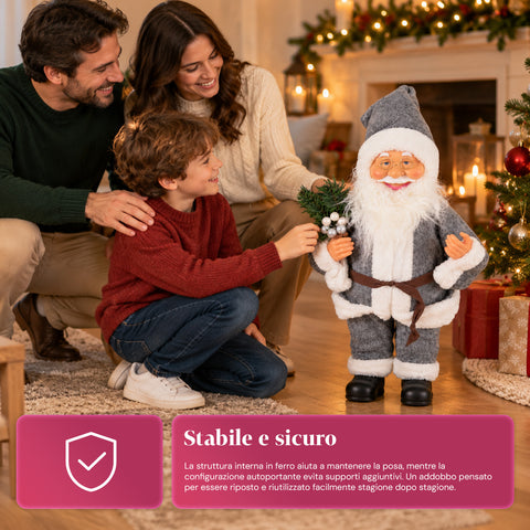 Decoratieve kerstman van 60 cm met dennentak en kerstversieringen – gedetailleerd kerstbeeld in 4 varianten: rood, eskimo, wit, grijs