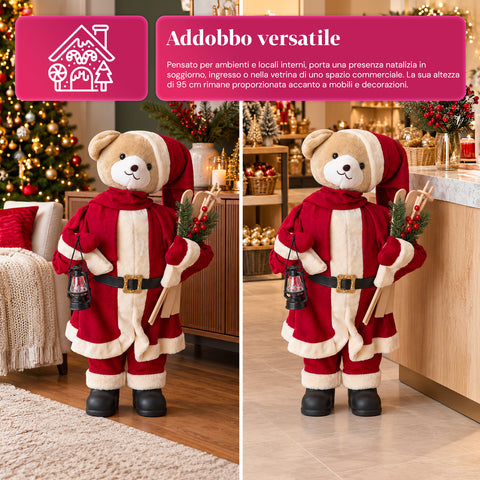 Kerstbeer van pluche met rode en witte outfit, drie maten voor binnenhuisdecoratie