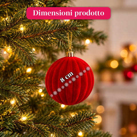 Set di 12 palline di Natale in velluto da 8 cm, tre diverse texture per confezione, 3 colori disponibili, sfere opache per l'albero e le decorazioni