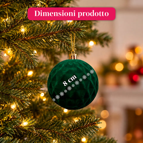 Set di 12 palline di Natale in velluto da 8 cm, tre diverse texture per confezione, 3 colori disponibili, sfere opache per l'albero e le decorazioni
