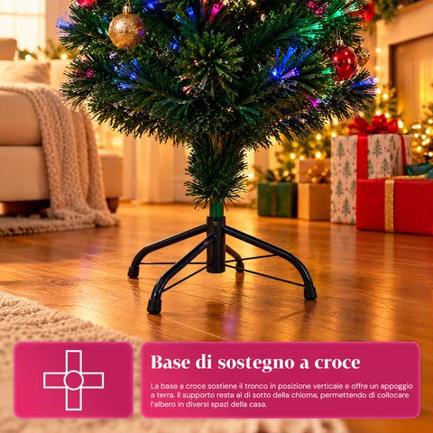 Sapin de Noël en fibre optique avec jeux de lumière et étoile de faîte, 2 hauteurs de 120 et 180 cm, branches en PVC, alimentation par transformateur