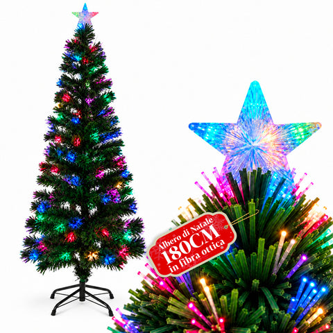 Sapin de Noël en fibre optique avec jeux de lumière et étoile de faîte, 2 hauteurs de 120 et 180 cm, branches en PVC, alimentation par transformateur