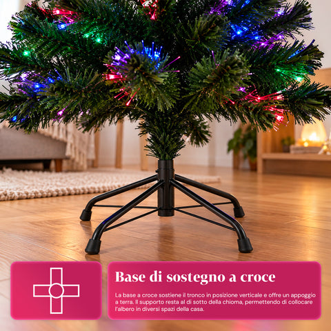 Sapin de Noël en fibre optique avec jeux de lumière et étoile de faîte, 2 hauteurs de 120 et 180 cm, branches en PVC, alimentation par transformateur