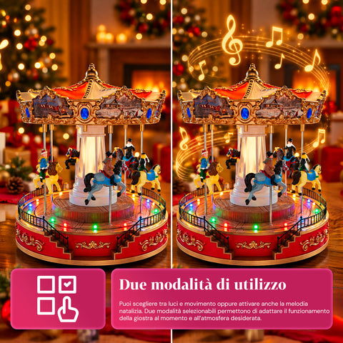 Grande roue de Noël avec lumières LED, musique et mouvement rotatif, 2 couleurs, décoration de Noël animée, hauteur 26 cm, base 22 cm, plastique
