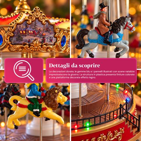 Grande roue de Noël avec lumières LED, musique et mouvement rotatif, 2 couleurs, décoration de Noël animée, hauteur 26 cm, base 22 cm, plastique