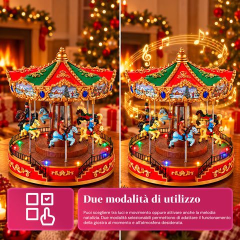 Grande roue de Noël avec lumières LED, musique et mouvement rotatif, 2 couleurs, décoration de Noël animée, hauteur 26 cm, base 22 cm, plastique