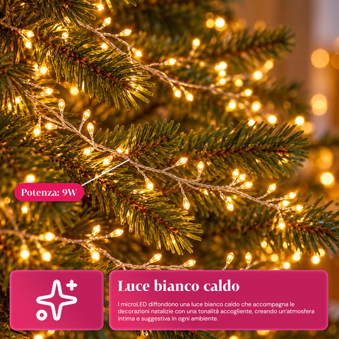Guirlande lumineuse 1000 microLED sur bobine, 3 couleurs, intérieur/extérieur, câble argenté de 13 m, 8 jeux de lumière, transformateur inclus, modèle de Noël, ampoule 2 mm