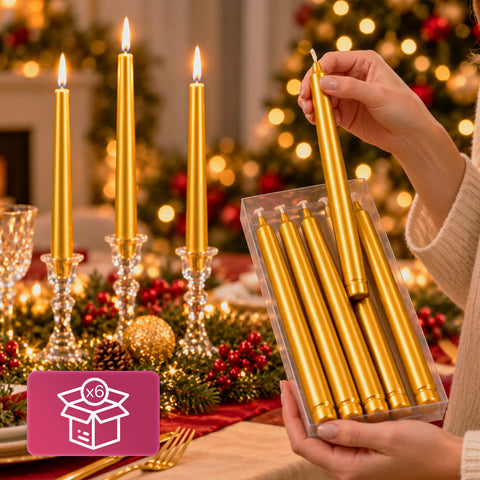 Bougies fines de Noël pour centres de table et chandeliers, lot de 6, 2 couleurs, hauteur 20 cm, cire de paraffine, finition brillante effet métallique