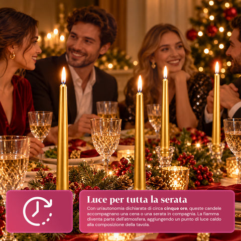 Bougies fines de Noël pour centres de table et chandeliers, lot de 6, 2 couleurs, hauteur 20 cm, cire de paraffine, finition brillante effet métallique