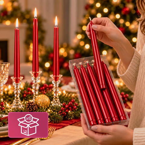 Bougies fines de Noël pour centres de table et chandeliers, lot de 6, 2 couleurs, hauteur 20 cm, cire de paraffine, finition brillante effet métallique